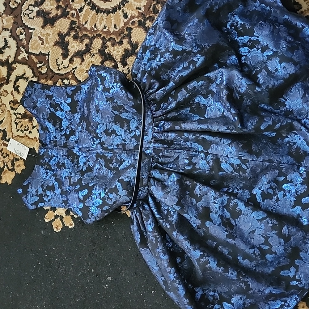 NWT! Place Special Occasion Elegant Blue Floral Kids Dress; 16 - Picture 8 of 14